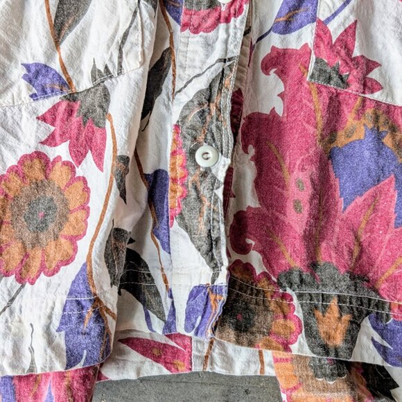 Vintage Hunters Run Pink Blue Floral Short Sleeve Cropped Button Front Shirt - Picture 5 of 8